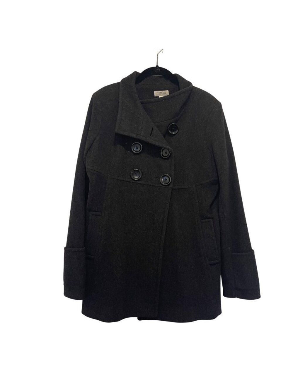 NWOT Barneys New York Black 100% Wool Womens Peacoat Size 8 - Picture 1 of 7